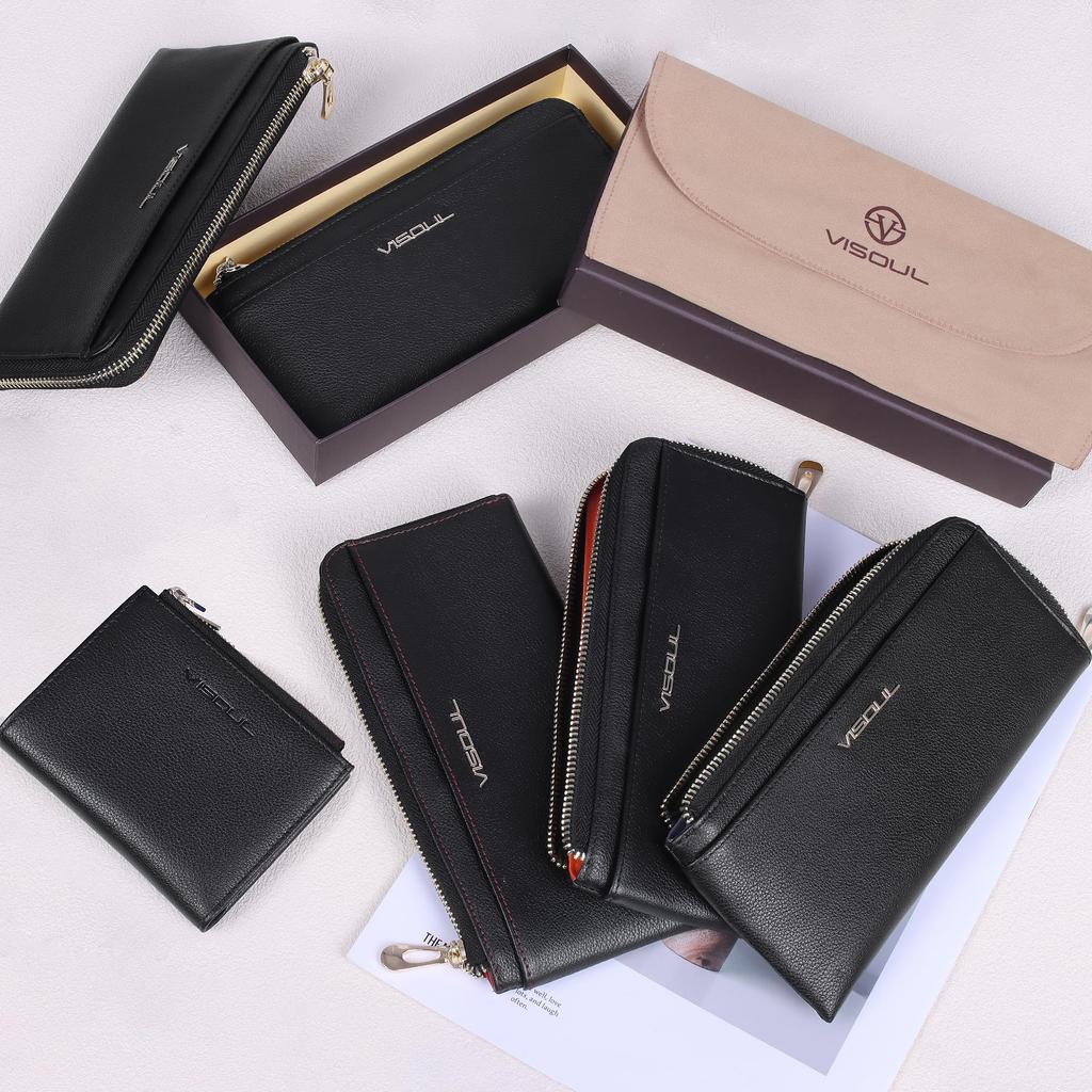 VISOUL Men's Genuine Leather Wallet, Ultra-Small, L-Zip, Slim, Large Capacity, Coin Purse, Anti-Skimming, Driver's License Slot, Compact, Made by Top