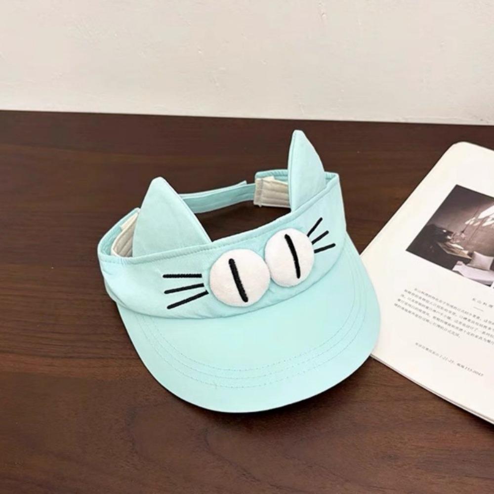 Adorable Big Eyes Cat Visor Cap Sun Protection Cat Ears Sun Hat Fashion Kitty Hollow Hat  Summer