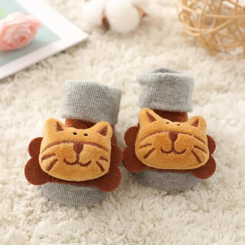 Baby Non-slip Floor Socks 3D Cartoon Doll Socks with Sound Bells for Newborn Infant Boys Girls Barefoot Shoes Kids Indoor Socks