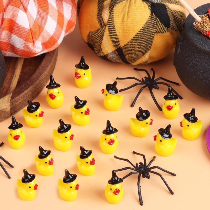 Mini Resin Duck Tiny Ducks Witch Hat Miniature for Craft Dollhouse Fairy Garden Home Decoration