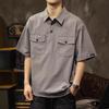 American Retro Work Shirt Men's Summer Ice Silk Short-sleeved Polo Shirt Loose Large Size Shirt Lapel T-shirt