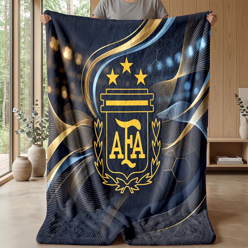 Argentina Football Printed Flannel Blanket Skin Friendly Warm Decorative Throw for Indoor Couch Bed Daily Use