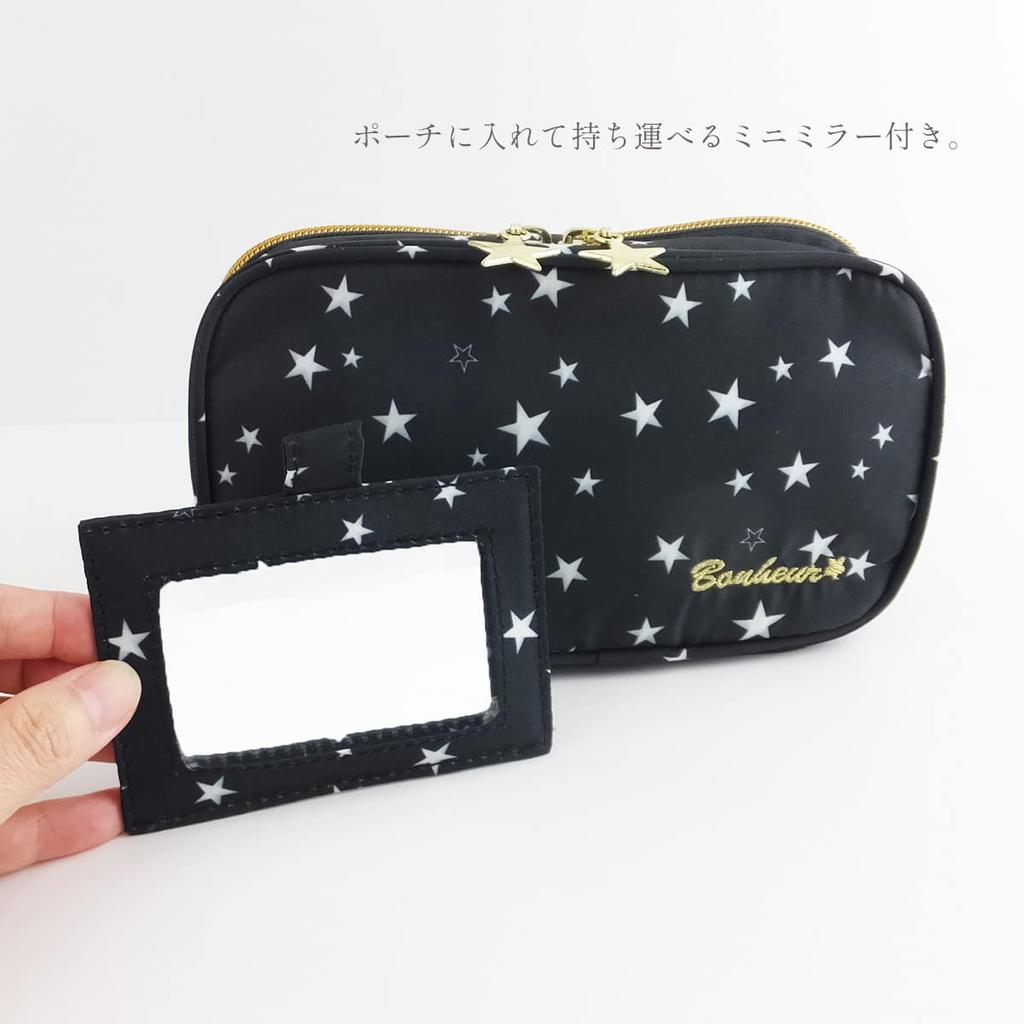 AtFirst Makeup Large Star AF8282 Pouch, Capacity, Two-Layered Design, Black, Pattern,