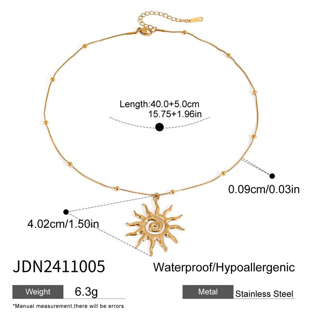 Youthway Versatile Chic Gold Plated Stainless Steel Hollow Sun Pendant Necklace For Women Waterproof Jewelry New Arrival Gift