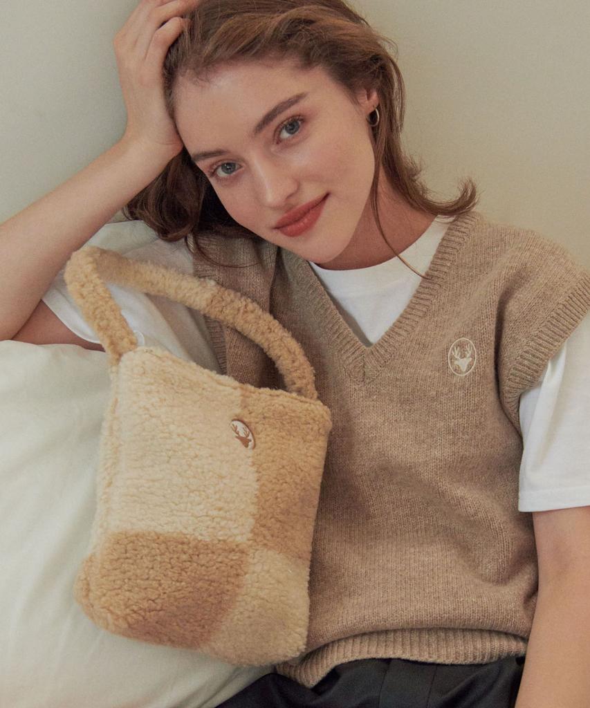 Dearmydeer Checkerboard Fur Bag_Beige