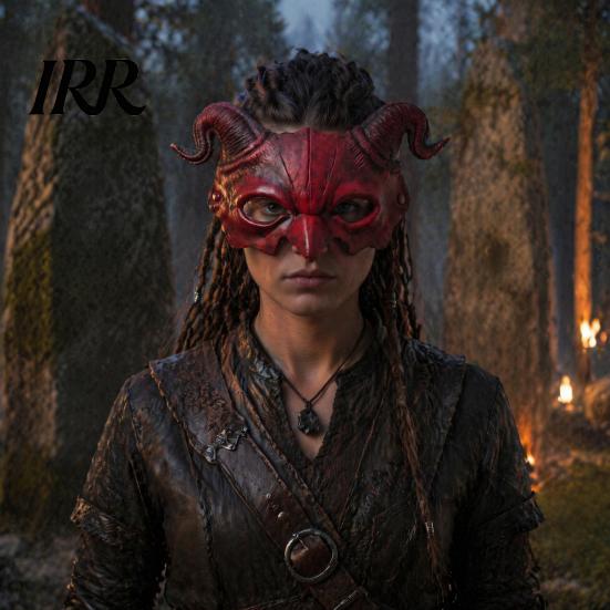 Gothic Cosplay Mask Halloween Ram Horn Demon Mask, Horror Devil Half Face Lightweight Masquerade for Costume Party Vintage