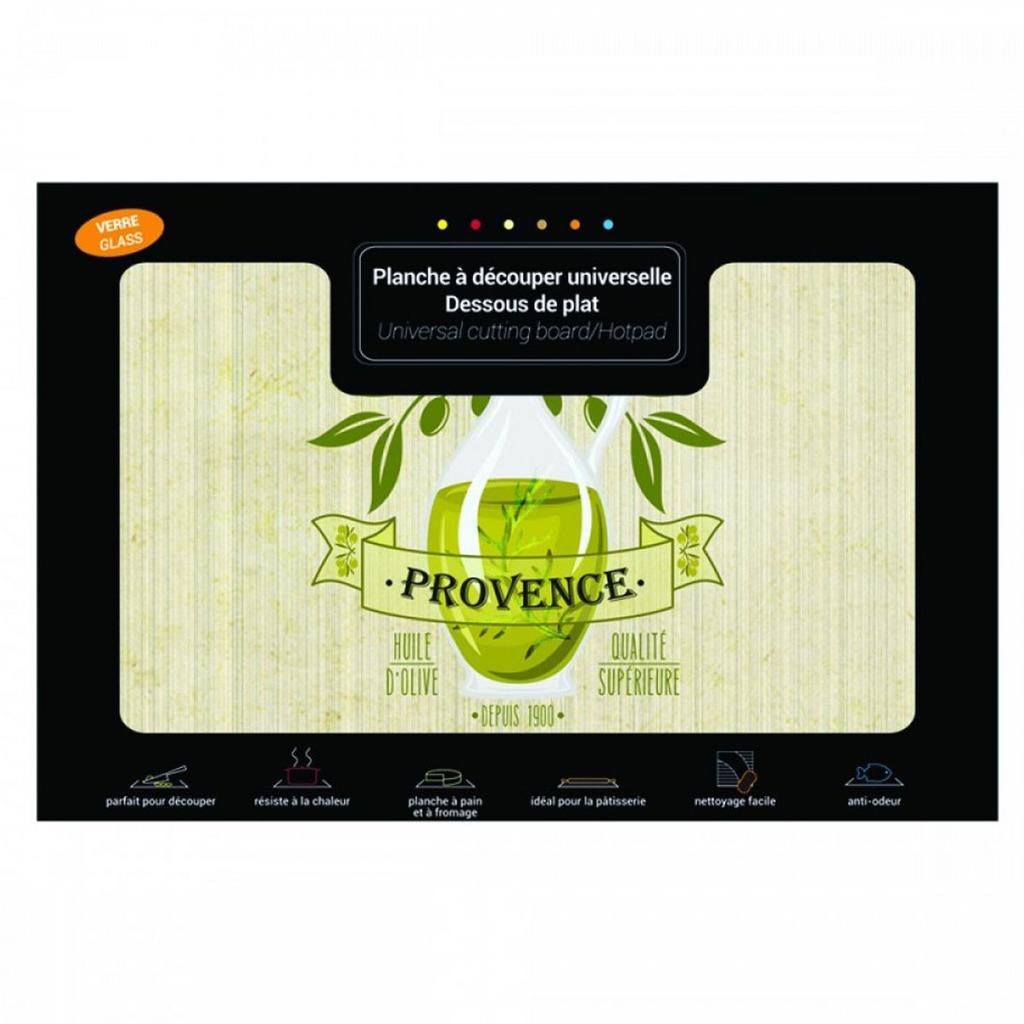 Les Trésors De Lily [A2800] – Grünes Glasschneidebrett/Untersetzer „Provence“ – 30 x 20 cm