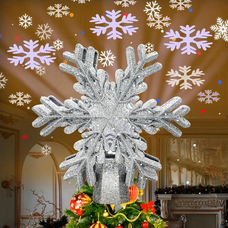 

Украшение на верхушку рождественской елки, 3D снежная проекция, украшение на верхушку елки, 9-дюймовая серебряная снежная новогодняя елка для помещений white light