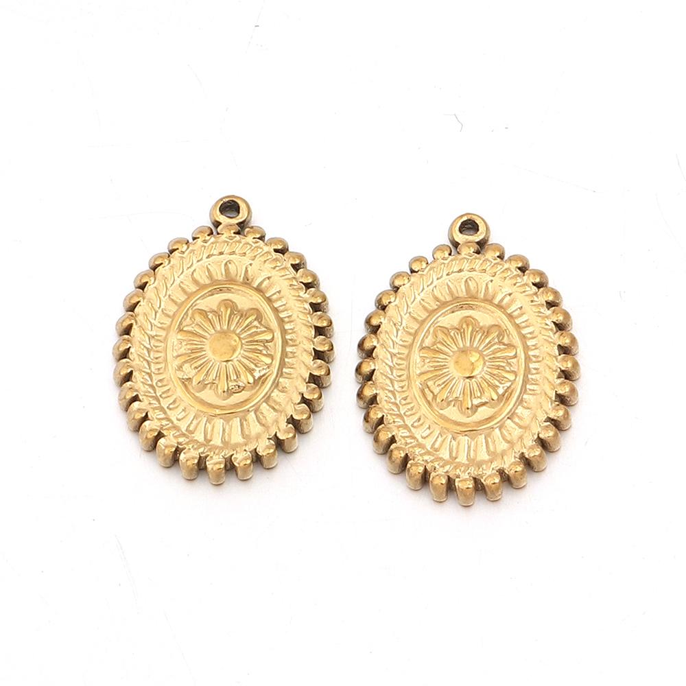 2Pcs/Lot Stainless Steel Charms Vintage Round/Oval Sun Pendants For DIY Necklace Bracelet Earrings Jewelry Making Accessories