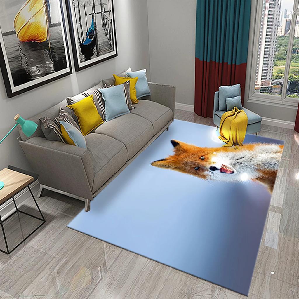 3D Lovely Fox Carpets Cute Wild Animals Mat for Living Room Bedroom Kitchen Area Rug Child Home Decor Carpet Kids Room Play Mat
