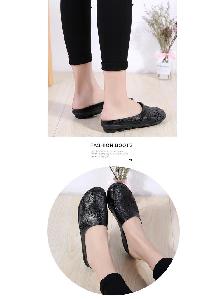 Spring/Summer Women's Genuine Leather Casual Low-Top Flat Slippers, Sizes 35-46, Plus Size Available