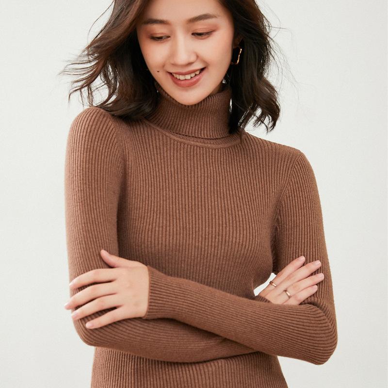 Turtleneck female slim-fitting strips autumn and winter new long-sleeved inner pullover sweater bottoming shirt lapel