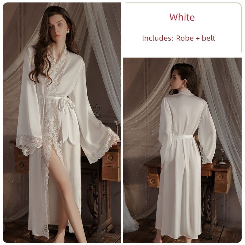 

Good Morning with You: Fancy Women s Ice Silk Red Nightgown Lace Wedding Bridal Gown Long Summer Bathrobe White 170 (XL)
