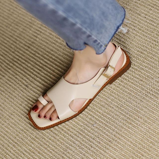 

Летние сандалии, женская обувь на плоской подошве, женские сандалии, обувь из натуральной кожи, лаконичная обувь для женщин 40 бежевый