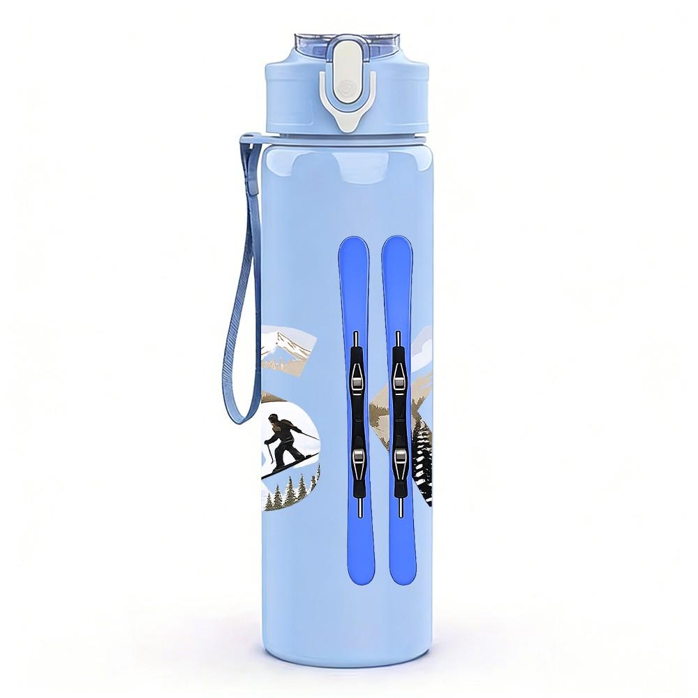 1PC Ski Sport Winter Equipment Print 750ml Color Plastic Sports Water Bottle Leakproof Flip Straw Lid Suitable for Sports Office Home Use