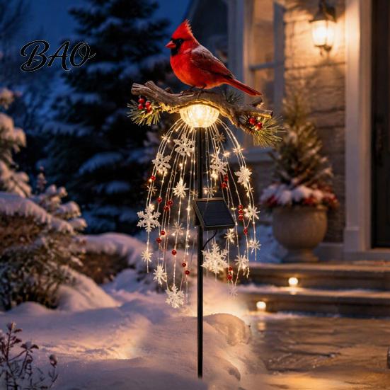 Outdoor Decorative Red Bird Stakes Solar Garden Stake Light, Waterproof Landscape Lamp with Warm Glow, Powered Lights Metal Yard Decor for Pathway