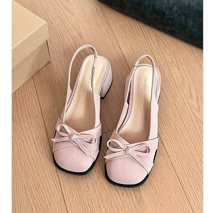 

Baotou thick heel sandals women s summer wear bow with skirt Mary Jane single 40 розовый