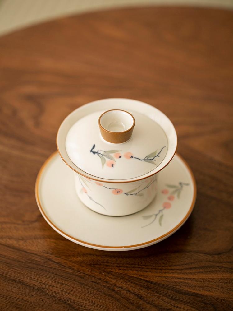 150ml Hand-painted Persimmon Bamboo GaiWan Household Covel Bowl Tea Bowl Tea Tureen Tea Making Tea Cup Tea Items Kungfu Tea Set