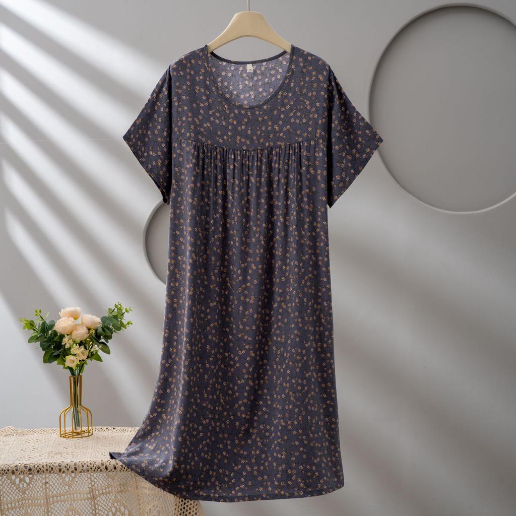 Cotton and silk dress women's summer short-sleeved fashion foreign-style pendulum nightdress mother young 1011 models