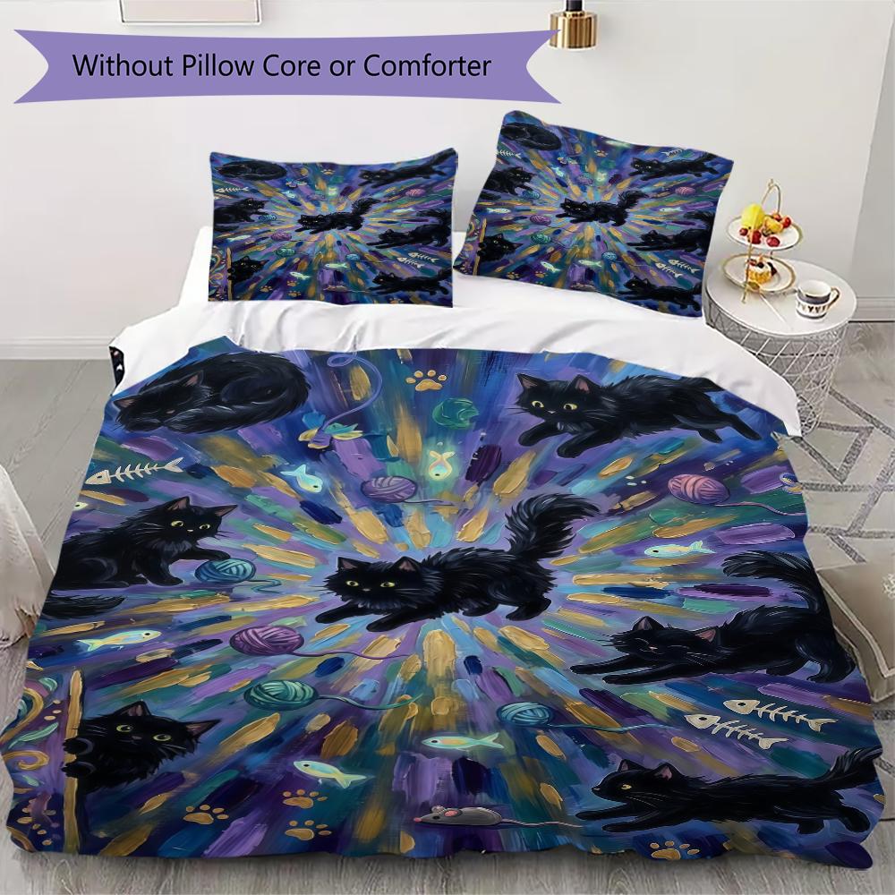 Cute kitten Pattern Bedding uilt Set uilt Cover Pillowcase Home Decoration Birthday Gift (1 * duvet cover + 2 * pillowcase without core)