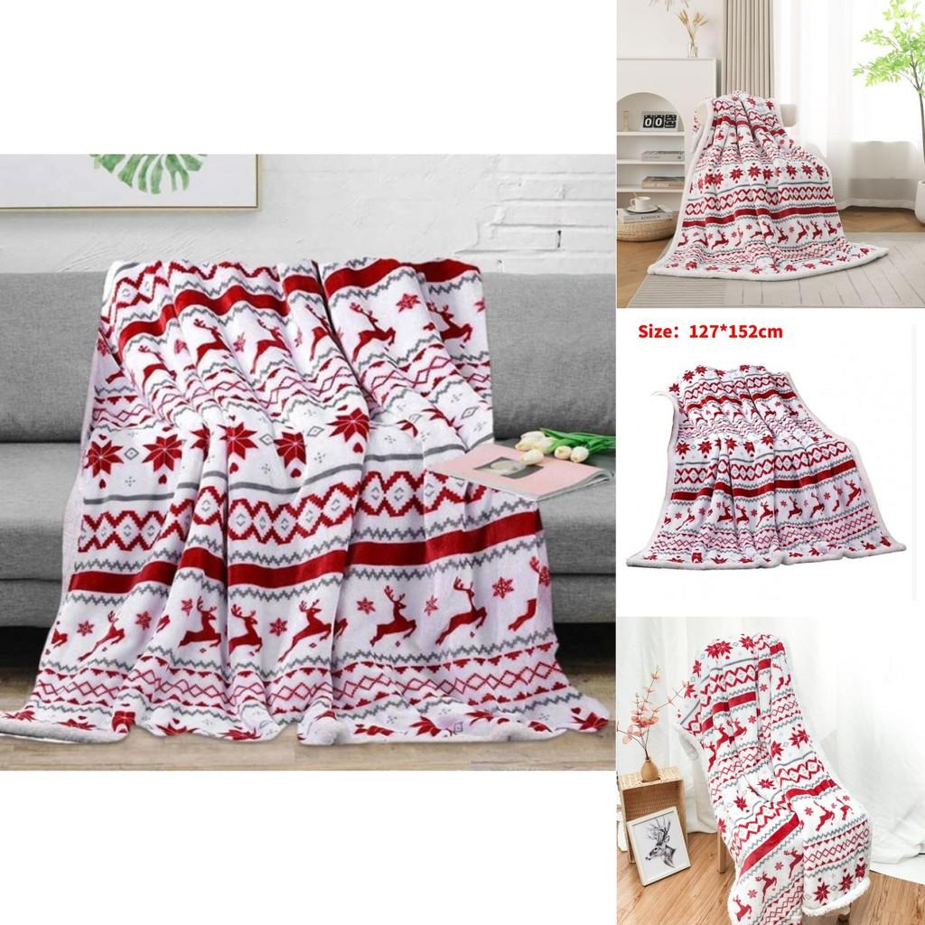 Double Layer Christmas Plush Blanket With Reindeer And Snowflake Print For All Seasons
