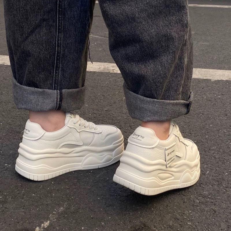 2025 summer new thick-soled heightening casual board shoes women's 6cm muffin sole small panda white shoes