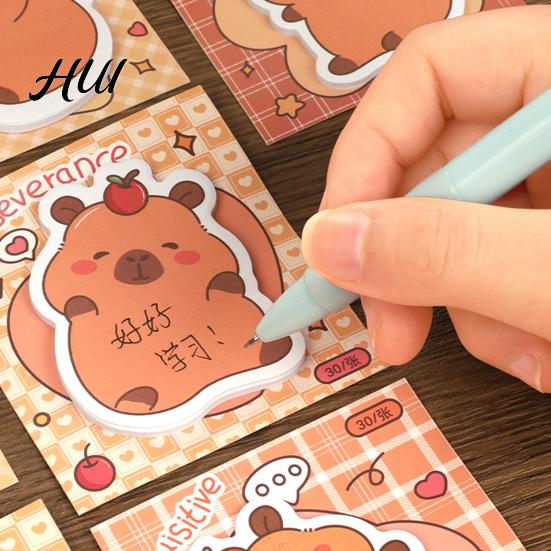 Glue-Free Sticky Pads 4 Pack Capybara Notepads, 30 Sheets Cute Self Cartoon Thick Paper Adhesive Notes Animal Memo Pads, for Office School Students