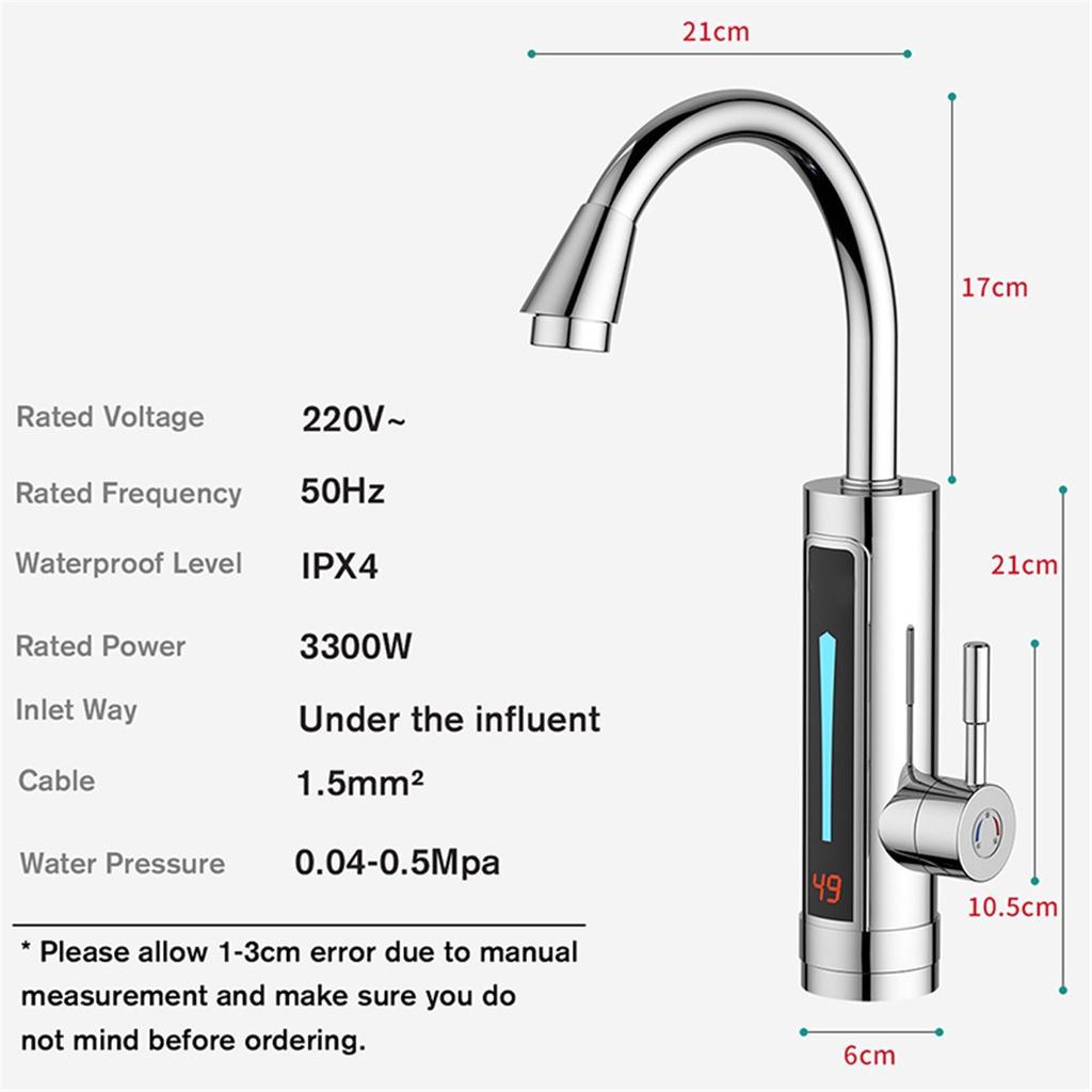 3300W IPX4 Electric Kitchen Water-Heater Instant Hot Water Faucet-Heater Temperature Display Tankless Instantaneous Water 220V/50HZ