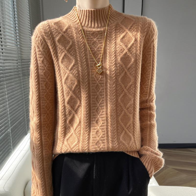 Thickened New Pullover Autumn and Winter Half Turtleneck Knitted Seven-needle Twisted Long-sleeved Ready-made Woolen Sweater