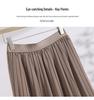 Solid Color High-Waisted Mesh Midi Skirt with Elastic Waist and Lurex Drape