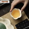 2pc/lot Hand Drawn Galsang Flower Tea Cup Handmade Powder Yin Dark Green Master Cup Flower Mouth High Footed Tea Bowl Drinkware