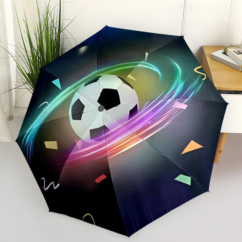 

1pc Automatic Open/Close Umbrella with Soccer Ball design - Auto Folding Compact Travel Umbrella, Lightweight Windproof, Neon (as the picture,Iron&8K)