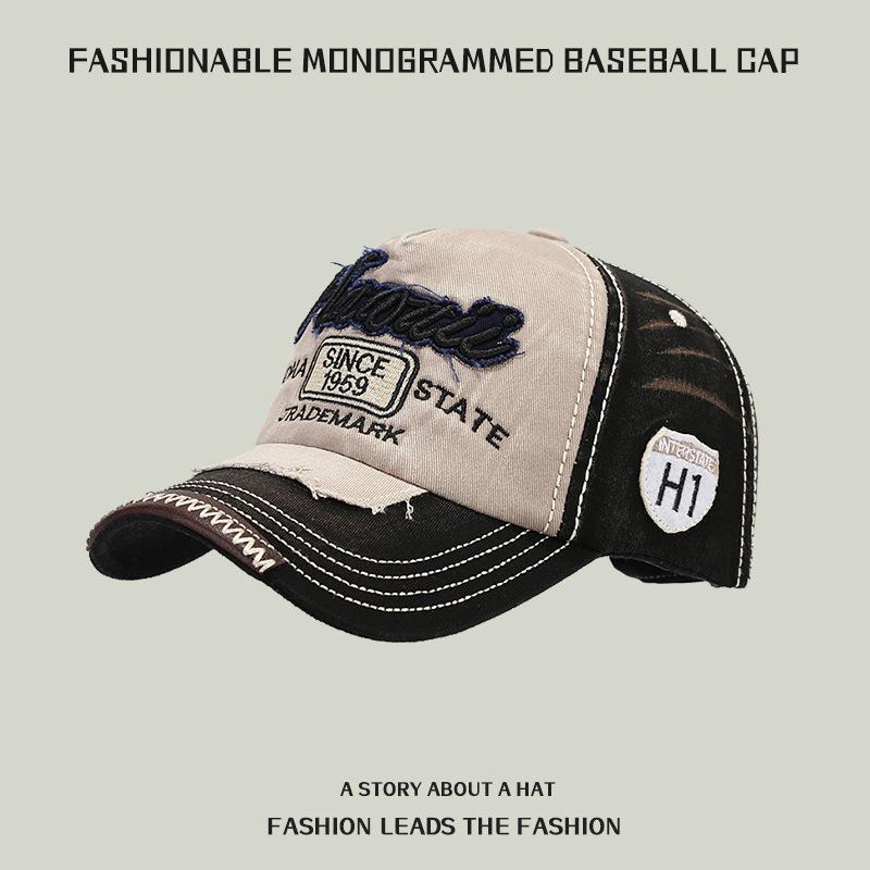Washed and old embroidered baseball cap Men's and women's four-season cowboy hat Simple sunshade cap
