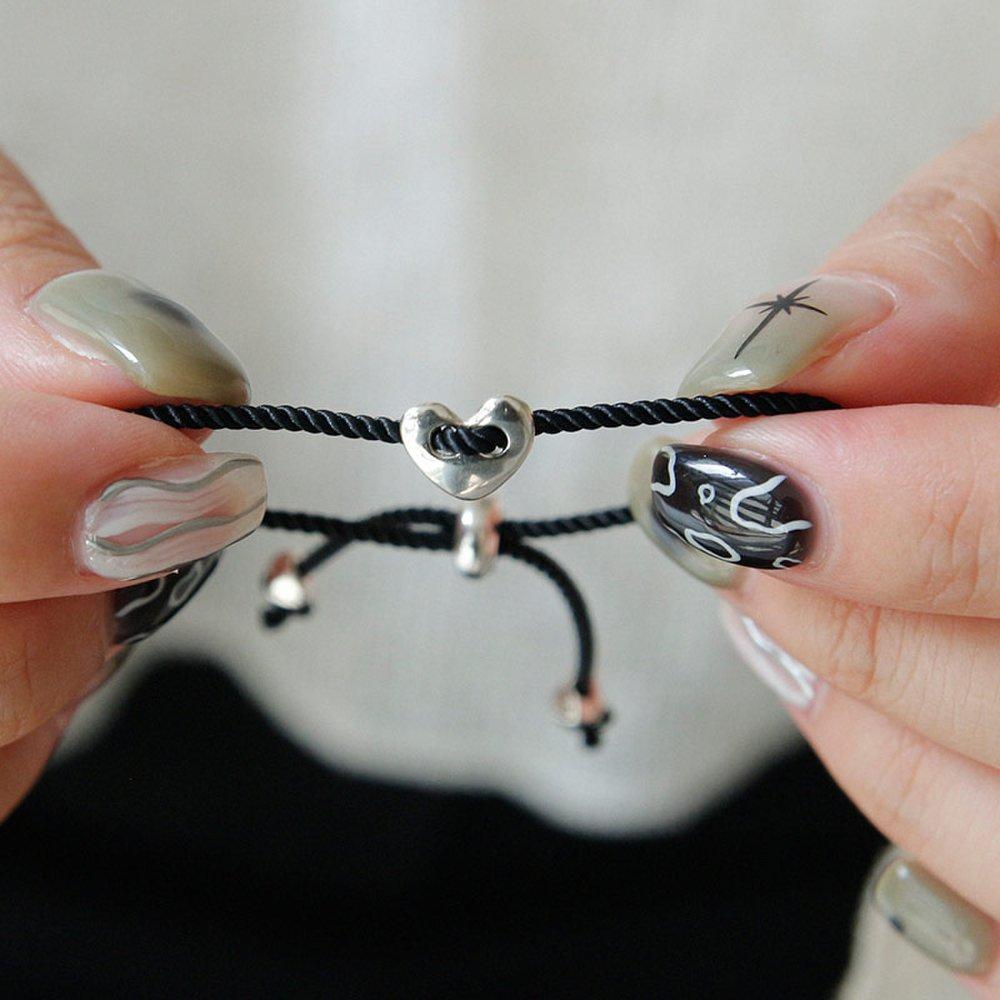 J.Lauren Silver Heart Pendant Silk Cord Bracelet B0986