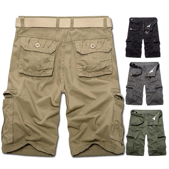 Pantaloni Scurți Cargo Casual pentru Bărbați, Culoare Solidă, Respirabili, cu Buzunare Multiple, Pantaloni Scurți de Plajă