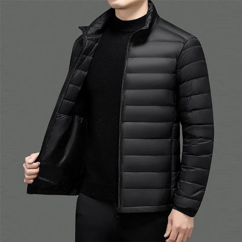 Autumn Winter Lightweight Down Jacket Men Stand Collar Smart Casual White Duck Down Coat Male Solid Warm Fashion Outwear Jackets