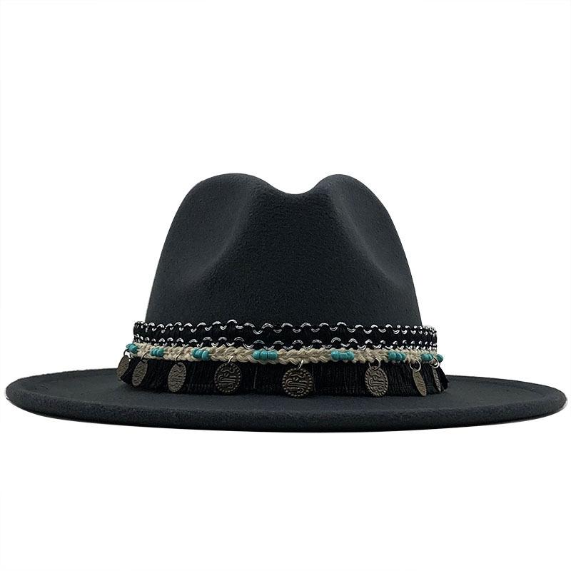 eBay Hot Sale Woolen Jazz Top Hat Ladies Minority Style Retro Flat-brimmed Big Eaves Hat