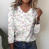 Women's T-Shirt Floral Graphic Flower Elegant Fashion Tee Long Sleeve T-shirts V-Neck Regular Tops Pullover Fall