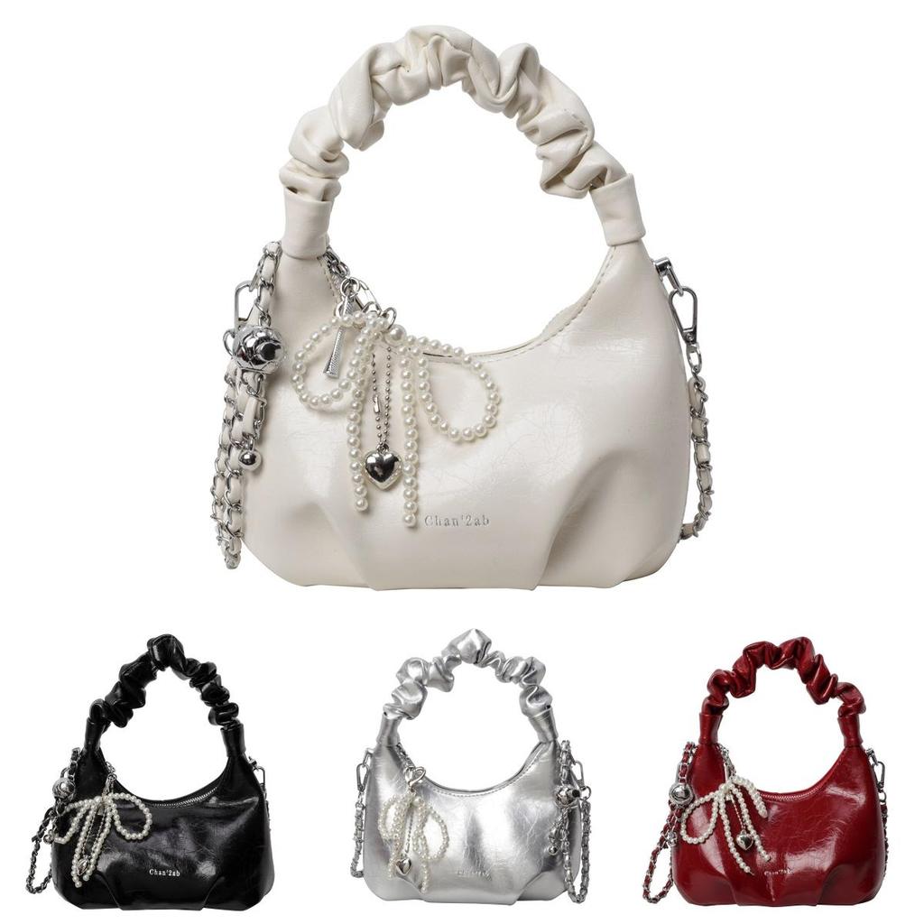 Korean Edition Cloud Shape Pu Tote Bag With Chain And Bow For Summer Fashion