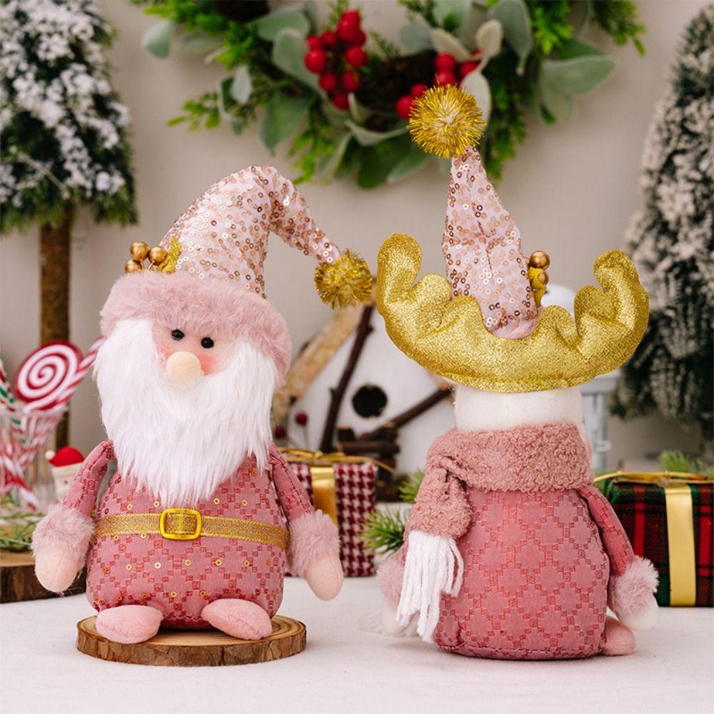 Handmade Christmas Sitting Snowman Doll Pink Merry Christmas Decorations  Party Festival Favors