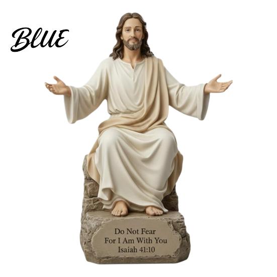 Chrześcijańska Rzeźba Wiary Jezus z Otwartymi Ramionami Błogosławieństwo Statua z Podstawką Werset Biblijny Żywica Nowoczesna Figurka Religijna Inspirująca na Biurko Kominek