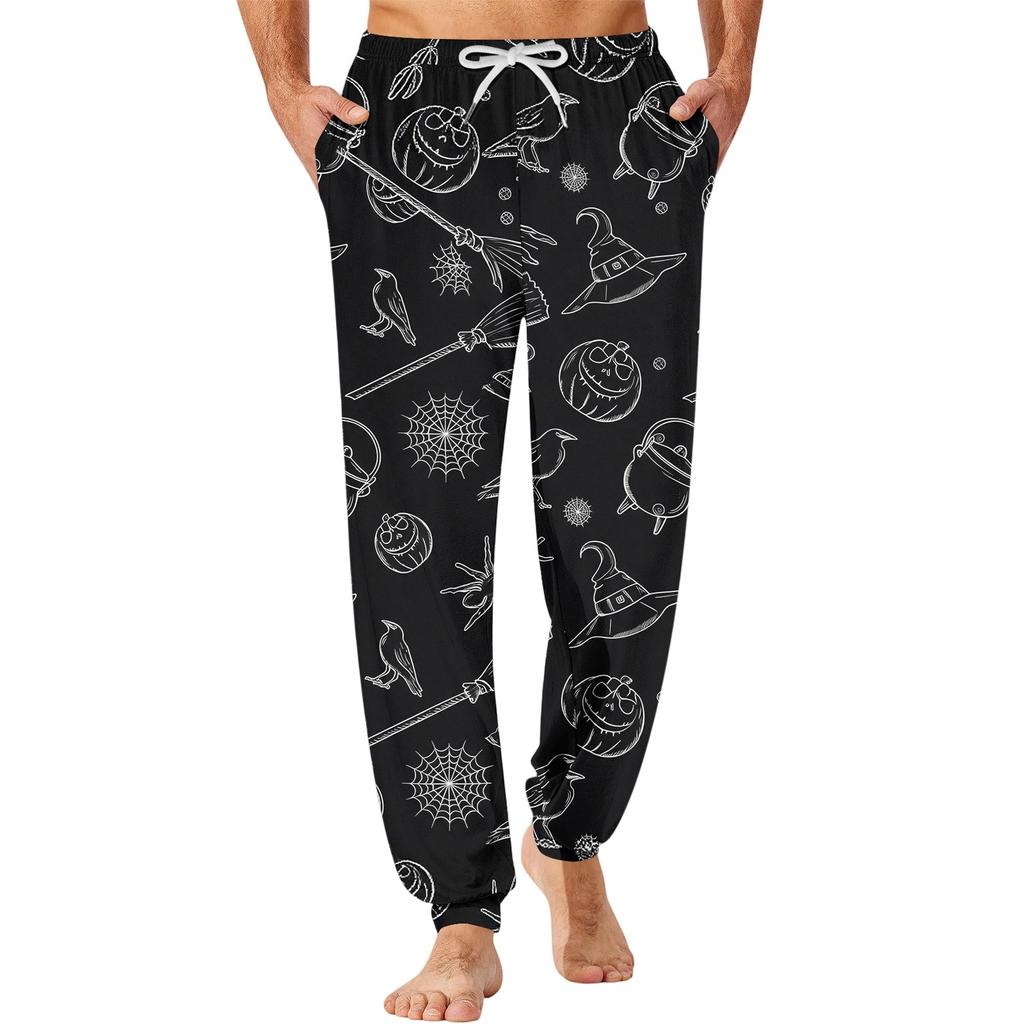 Men's Casual Pajama Pants with Pockets - Halloween Print