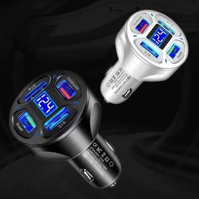 Car Mobile Phone Charger Output Super High Power Fast Charging 4 Ports, LED Digital Display - One for Four USB Multi-phone  3.1A