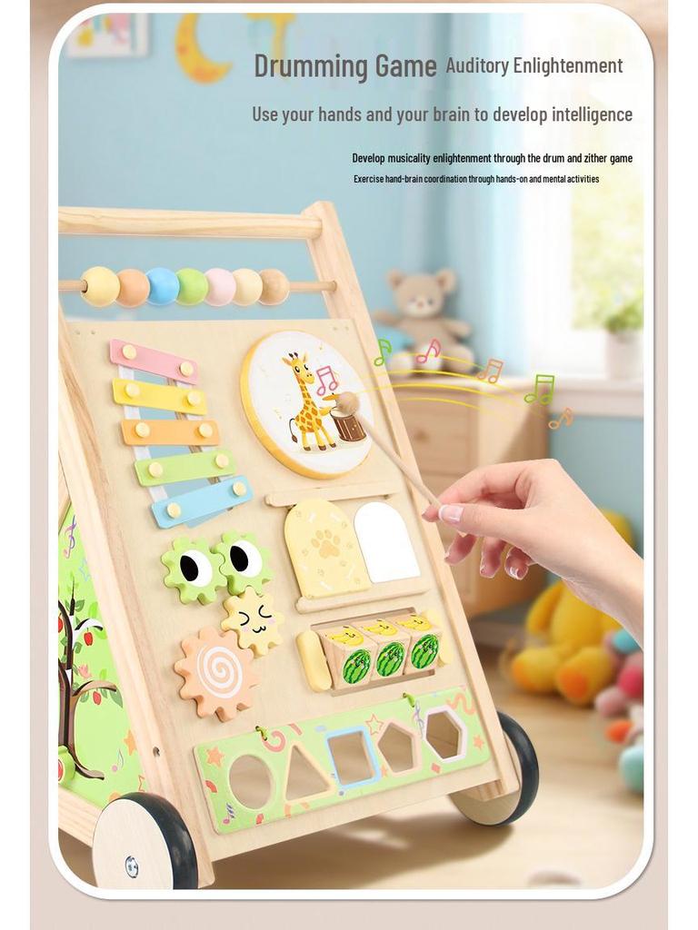 Children's Wooden Multi-Functional Xylophone Walker with Anti-Rollover Design
