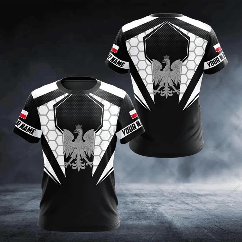 Odznak polské vlajky Warrior Camouflage 3D tištěný Pánské Crew Neck Krátký rukáv Oversized Volné Módní tričko Sportovní Rychleschnoucí