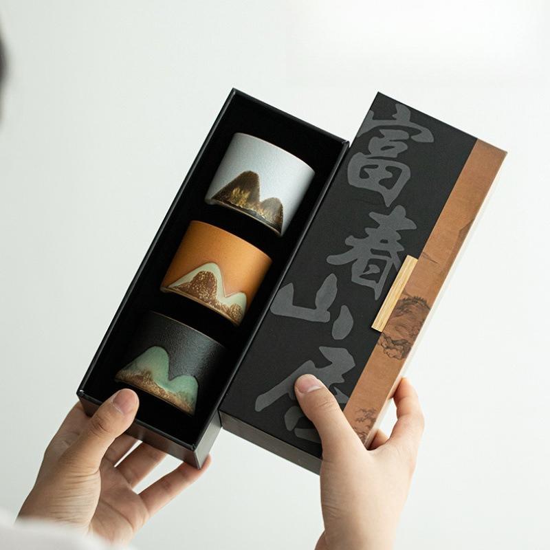 Fuchun Mountains Hand Painted Zen Black Tea Cup Chinese Gongfu Tea Set Ceramic Gift for Tea Lovers