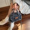 2025 Autumn/Winter Women's Distressed Canvas & Denim Bowling Bag