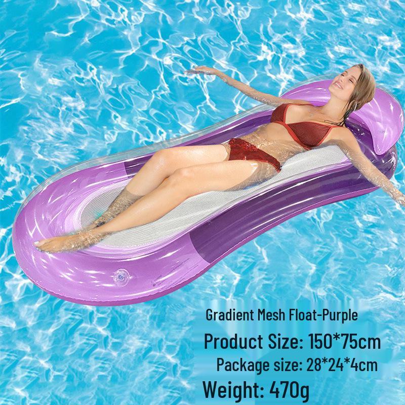 Portable Foldable PVC Striped Water Lounge Chair with Hanging Net - Single Inflatable Floating Bed