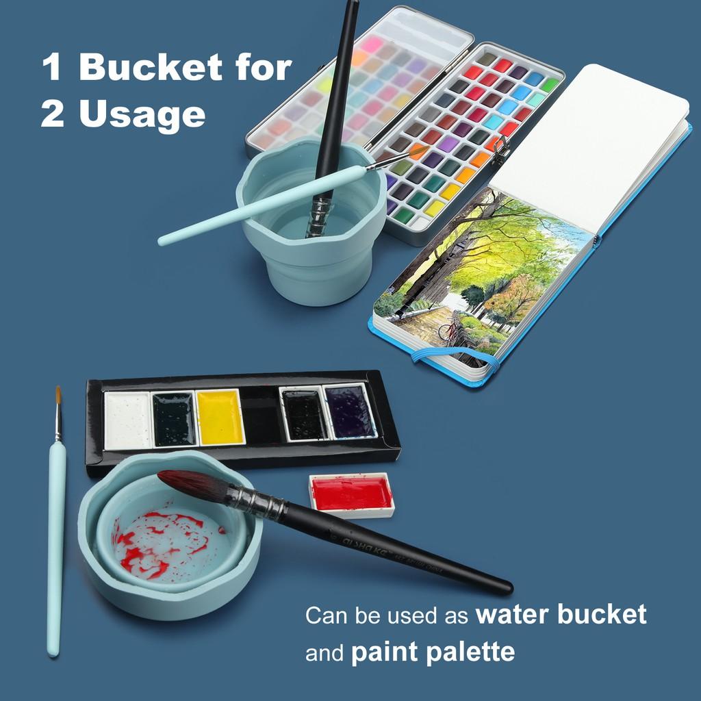 Seamiart Silicone Folding Mini Bucket for Washing Painting Brush Watercolor Drawing Tools Paint Pallette