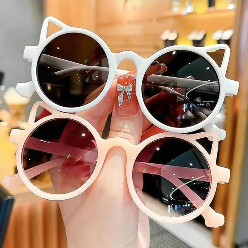 Cute Cat Ear Sunglasses for Girls Boys Vintage Cartoon Animal Sun Protection Outdoor Eye Wear Children Fashion Accessories